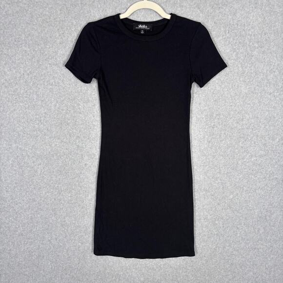 LuLus Ribbed Mini Dress Small Bodycon Tight Stretch Shirt Minimal Basic Sporty - Picture 1 of 12